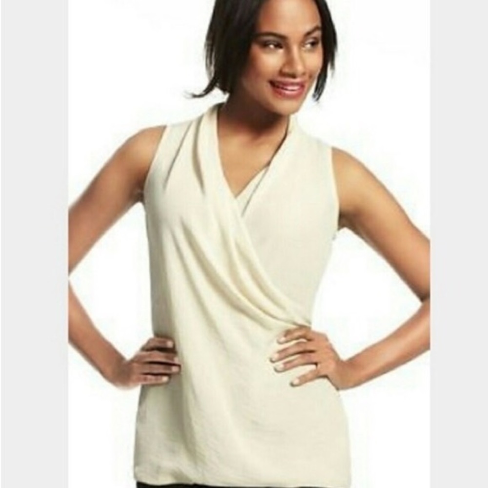 Cabi cream colored faux wrap sleeveless top